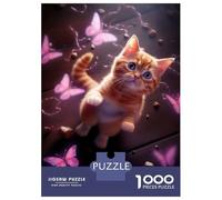 Jigsaw Puzzles for Adults 1000 Piece Cat Pink Butterflies Adult Puzzles Anti-Stress Toys Improve Memory Challenging Game Gifts 38x26cm/1000pcs