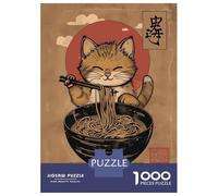 Jigsaw Puzzles for Adults 1000 Piece Cat Ramen Japan Puzzle for Adults Brain Teaser Game Enhance Memory Fun at Home Activities, 38x26cm/1000pcs