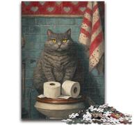 Jigsaw Puzzles for Adults 1000 Piece Cat Sitting on The Toilet Brain Teaser Game Educational Game for Birthday, Chrismas for for Age 14 26x38cm