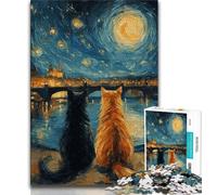 Jigsaw Puzzles for Adults 1000 Piece Cat Under The Stars,learning Educational Toys Fun at Home Activities,Birthday Present,Travel Gifts (38x26cm)