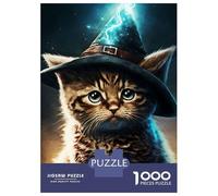 Jigsaw Puzzles for Adults 1000 Piece Cat Witch Hat Perched Puzzles for Adults Relax Games Pattern Assembly Christmas Birthday Gifts 70x50cm/1000pcs