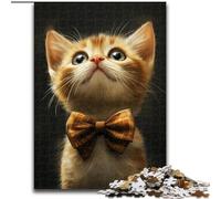 Jigsaw Puzzles for Adults 1000 Piece Cat with A Bow Jigsaw Puzzles Made of Wood Challenging Brain Teaser for Teenagers, Family Fun Interactive Game size 50X75CM