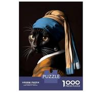 Jigsaw Puzzles for Adults 1000 Piece Cat with A Pearl Earring Parody Puzzle for Adults Brain Teaser Game Enhance Memory Fun at Home Activities, 38x26cm/1000pcs