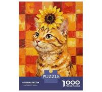 Jigsaw Puzzles for Adults 1000 Piece Cat with Sunflower Hat Puzzles for Adults Relaxing Games A Work of Art Fun Activities at Home 52x38cm/1000pcs