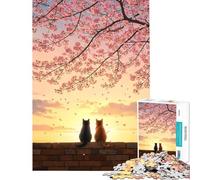 Jigsaw Puzzles for Adults 1000 Piece Cats Beneath The Sakura Sunset Fun at Home Activities, Improve Memory Home Decoration Toys for Age 14+ Game (50x75cm)
