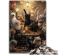Jigsaw Puzzles for Adults 1000 Piece Cats Party Puzzles,Staycation Kill Time with Matching Poster And Trivia Sheet (75x50cm)