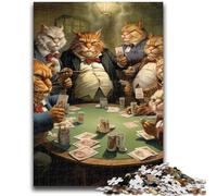 Jigsaw Puzzles for Adults 1000 Piece Cats Play Poker Puzzles,Staycation Kill Time with Matching Poster And Trivia Sheet (75x50cm)