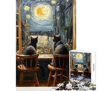Jigsaw Puzzles for Adults 1000 Piece Cats Watching The Starry Night Educational Game Learning Educational Home Decoration Toys Unique Birthday And Xmas Gifts (50X75cm)