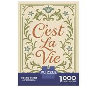 Jigsaw Puzzles for Adults 1000 Piece Cest La Vie Floral Text Art Adult Puzzles Toy Wall Decor Wall Decoration Deal As Gifts for The Whole Family 38x26cm/1000pcs
