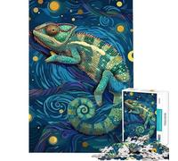 Jigsaw Puzzles for Adults 1000 Piece Chameleon in Starry Night Style Puzzles for Adults Fun Games Wall Decoration Fun Activities at Home (Size 38x52cm)