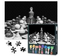 Jigsaw Puzzles for Adults 1000 Piece Checkmate Strategy Art Black and White Vintage Chess Closeup King Knight Wall Decor for Game Room or Study 27.5x19.7 Inch