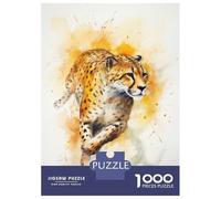 Jigsaw Puzzles for Adults 1000 Piece Cheetah Watercolor Painting Puzzle for Adults Brain Teaser Game Presents for Women Fun Activities at Home 70x50cm/1000pcs