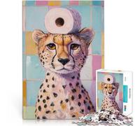 Jigsaw Puzzles for Adults 1000 Piece Cheetah with Toilet Paper Analysis and logic Wall Decoration Unique Birthday and Xmas Gifts 26x38cm