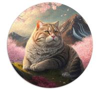 Jigsaw Puzzles for Adults, 1000 Piece Cherry Blossom Tree Cat Round Cardboard Puzzles Brain-Challenging DIY Decorative Game,Family Interactive Toy (67.5x67.5cm)