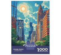 Jigsaw Puzzles for Adults 1000 Piece Chicago Cityscape Illustration Adult Jigsaw Relax Games Difficult Challenge Fun Activities at Home 38x26cm/1000pcs