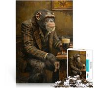Jigsaw Puzzles for Adults 1000 Piece Chimpanzee Irish Pub Made of wood,for ages 14 and over Stress Reliever Difficult Challenge Birthday present。size:50x75cm/14.96x20.47inch