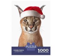 Jigsaw Puzzles for Adults 1000 Piece Christmas Caracal Cat with Santa Hat Puzzle for Adults Brain Teaser Game Enhance Memory Fun at Home Activities, 52x38cm/1000pcs