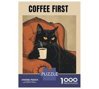 Jigsaw Puzzles for Adults 1000 Piece Coffee First, People Later Cat Art Puzzle for Adults Brain Teaser Game Difficult Hard Deal As Gifts for The Whole Family 70x50cm/1000pcs