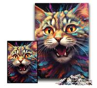 Jigsaw Puzzles for Adults 1000 Piece Colorful Art Psychedelic Cat Jigsaw Puzzles for Adults 26x38 cm Brain Teaser & Home Decor, Perfect