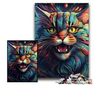 Jigsaw Puzzles for Adults 1000 Piece Colorful Art Psychedelic Cat Puzzles for Adults 26x38 cm Brain Challenge, for Teenagers & Home Decor