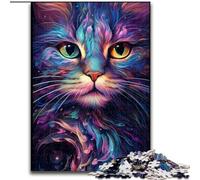 Jigsaw Puzzles for Adults 1000 Piece Colorful Cat with Big Eyes Jigsaw Made of cardboard, Idea, Humorous Artwork, Detailed Artwork 1000pcs(26x38cm)