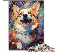 Jigsaw Puzzles for Adults 1000 Piece Colorful Corgi Dog Made of Wood, Unique DIY Home Decor Gift Idea 50x75cm Birthday Party for Men Women