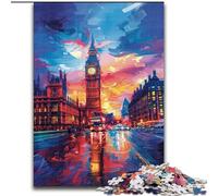 Jigsaw Puzzles for Adults 1000 Piece Colorful London Big Ben Made of Wood, Perfect DIY Art Decor Or Birthday Gift 50x75cm for Family Interactive Game