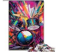 Jigsaw Puzzles for Adults 1000 Piece Colorful Neon Graffiti Drum Kit Made of Wood, Perfect Home Or Office Decor, Ideal 50x75cm for Family Interactive Game