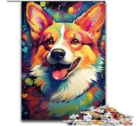 Jigsaw Puzzles for Adults 1000 Piece Colorful Painting Corgi Dog Made of Wood, High-Difficulty Brain Teaser for Teenagers 50x75cm for Family Interactive Game