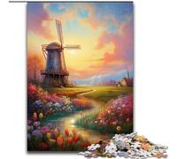 Jigsaw Puzzles for Adults 1000 Piece Colorful Painting Windmills Made of Wood, High-Difficulty Brain Teaser for Teenagers 50x75cm for Family Interactive Game