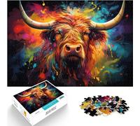 Jigsaw Puzzles for Adults 1000 Piece,Colorful Psychedelic Charcoal Highland Cow,for Adults & Kids Age 12 Years Up Wooden Jigsaw,puzzle game,Size:50x75cm