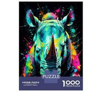 Jigsaw Puzzles for Adults 1000 Piece Colorful Rhino Portrait Puzzle for Adults Brain Teaser Game Enhance Memory Fun at Home Activities, 52x38cm/1000pcs