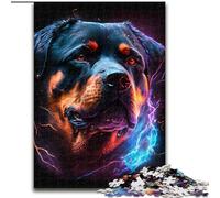 Jigsaw Puzzles for Adults 1000 Piece Colorful Rottweiler Made of Wood, Perfect DIY Art Decor Or Birthday Gift 50x75cm Family Fun Craft, Perfect for Birthdays, Holidays