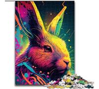 Jigsaw Puzzles for Adults 1000 Piece Colorful Watercolor Rabbit Made of Wood, Fun Activity for at Home 50x75cm Family Fun Activity, Brain Challenge, for Teenager