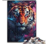 Jigsaw Puzzles for Adults 1000 Piece Colourful Animal Tiger Made of Wood, Perfect DIY Art Decor Or Birthday Gift 50x75cm Family Fun Craft, Perfect for Birthdays, Holidays