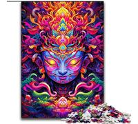 Jigsaw Puzzles for Adults 1000 Piece Colourful Art Buddha Made of Wood, Perfect DIY Art Decor Or Birthday Gift 50x75cm for Family Interactive Game