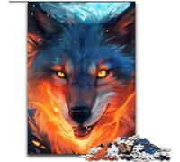 Jigsaw Puzzles for Adults 1000 Piece Colourful Fire Wolf Made of Wood, Fun Present & Activity for Home 50x75cm Birthday Party for Men Women