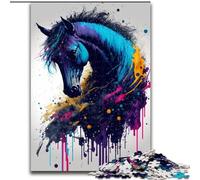 Jigsaw Puzzles for Adults 1000 Piece Colourful Horses Made of Wood, High-Difficulty Brain Teaser for Teenagers 50x75cm for Family Interactive Game