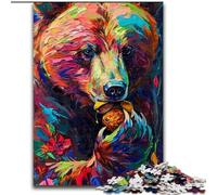 Jigsaw Puzzles for Adults 1000 Piece Colourful Paint Brown Bear Made of Wood, Perfect DIY Art Decor Or Birthday Gift 50x75cm for Family Interactive Game