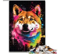Jigsaw Puzzles for Adults 1000 Piece Colourful Shiba Inu Made of Wood, Fun Present & Activity for Home 50x75cm Birthday Party for Men Women