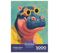 Jigsaw Puzzles for Adults 1000 Piece Cool Hippo with Sunglasses Painting Puzzle for Adults Brain Teaser Game Enhance Memory Fun at Home Activities, 38x26cm/1000pcs