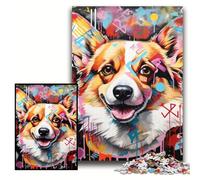 Jigsaw Puzzles for Adults 1000 Piece Corgi Graffiti Wooden Jigsaw Puzzles Size 50x75cm Brain Challenge Game for Teenagers & Family Interaction