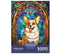 Jigsaw Puzzles for Adults 1000 Piece Corgi Stained Glass Jigsaw for Adults Fun Games Wall Art Unique Birthday And Xmas Gifts 70x50cm/1000pcs