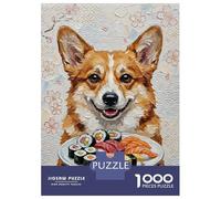 Jigsaw Puzzles for Adults 1000 Piece Corgi with Sushi Painting Jigsaw Relax Games Wall Decoration Deal As Gifts for The Whole Family 38x26cm/1000pcs