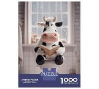 Jigsaw Puzzles for Adults 1000 Piece Cow Reading on The Toilet Teenager Puzzles Hands-on Game Difficult Challenge Challenging Game Gifts 52x38cm/1000pcs