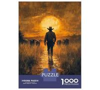 Jigsaw Puzzles for Adults 1000 Piece Cowboy at Sunset Puzzle for Adults Brain Teaser Game Difficult Hard Deal As Gifts for The Whole Family 70x50cm/1000pcs