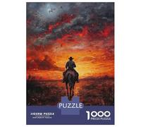 Jigsaw Puzzles for Adults 1000 Piece Cowboy Riding Into Sunset Puzzle for Adults Brain Teaser Game Difficult Hard Deal As Gifts for The Whole Family 52x38cm/1000pcs