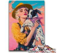 Jigsaw Puzzles for Adults 1000 Piece Cowgirl Dog in Wildflowers Help The Brain Exercise Addictive Toys to Cultivate Patience Artists Collection, Fine Art 26x38cm