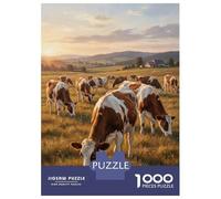Jigsaw Puzzles for Adults 1000 Piece Cows Grazing in A Sunny Field Puzzle for Adults Brain Teaser Game Difficult Hard Deal As Gifts for The Whole Family 52x38cm/1000pcs