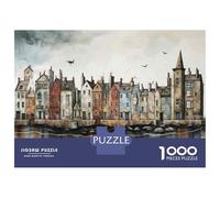 Jigsaw Puzzles for Adults 1000 Piece Cozy Coastal Townscape Puzzle for Adults Brain Teaser Game Enhance Memory Fun at Home Activities, 70x50cm/1000pcs